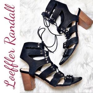 LOEFFLER RANDALL Hana‎ Black Suede Leather Lace Up Gladiator Sandals, Size 7